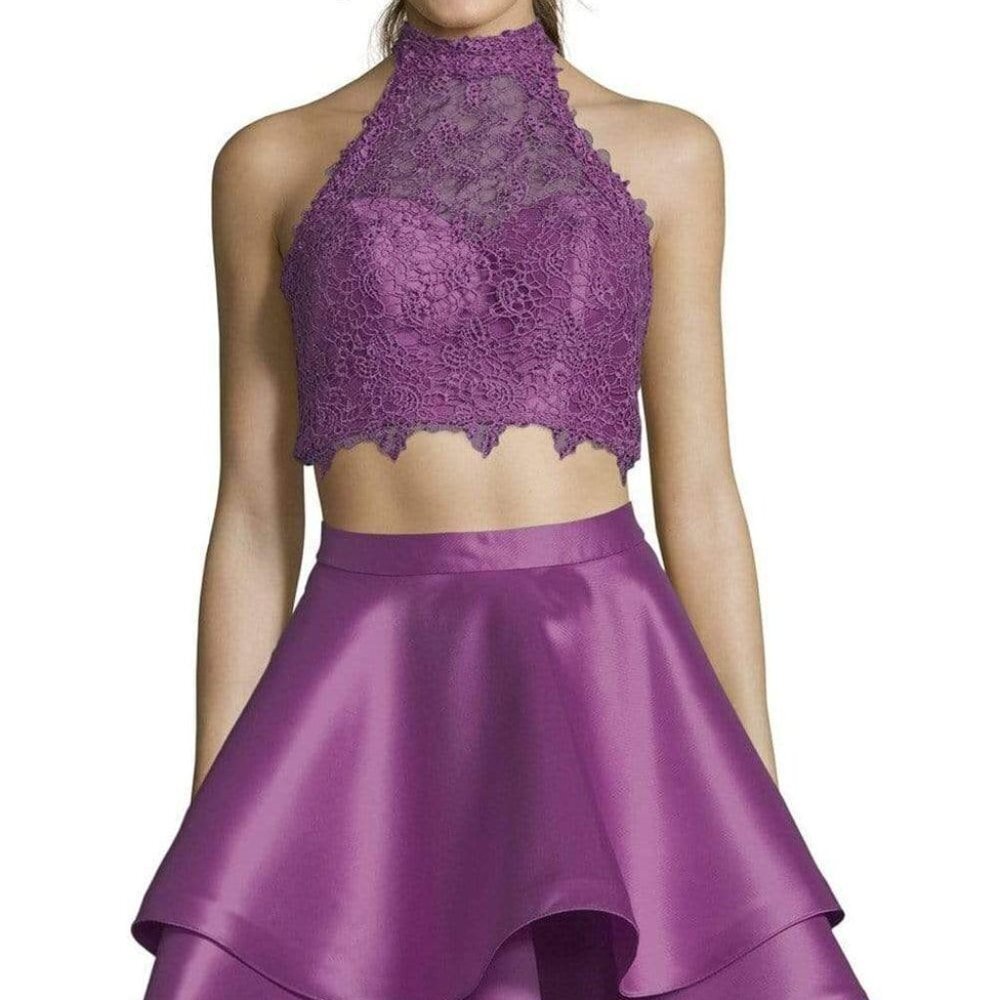 NWT Alyce Paris 3735 Lace and Mikado Cocktail Dress Purple in Size 14